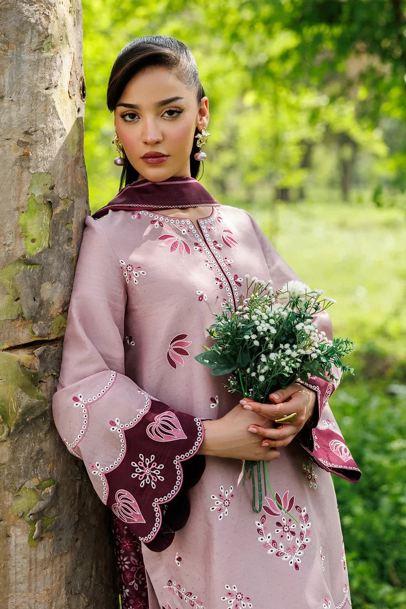 Unstitched 3 Piece Fully Embroidered Dhanak Dress With Printed Blended Shawl