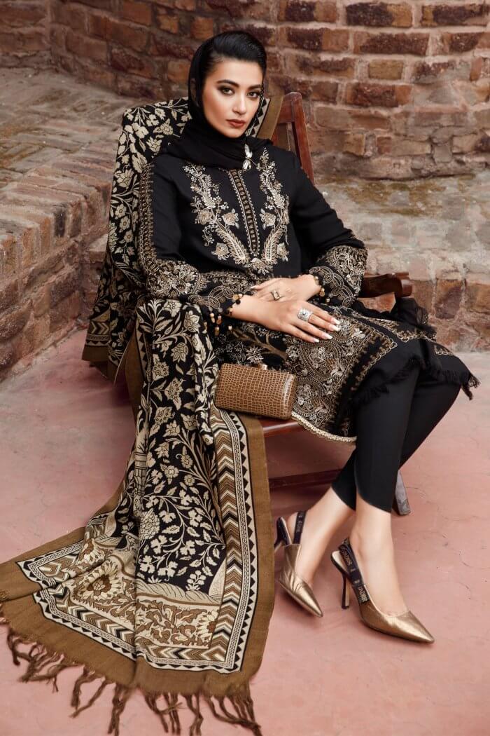3 Piece Unstitched Heavy Embroidered Dhanak Suit with wool Shawl - Motif
