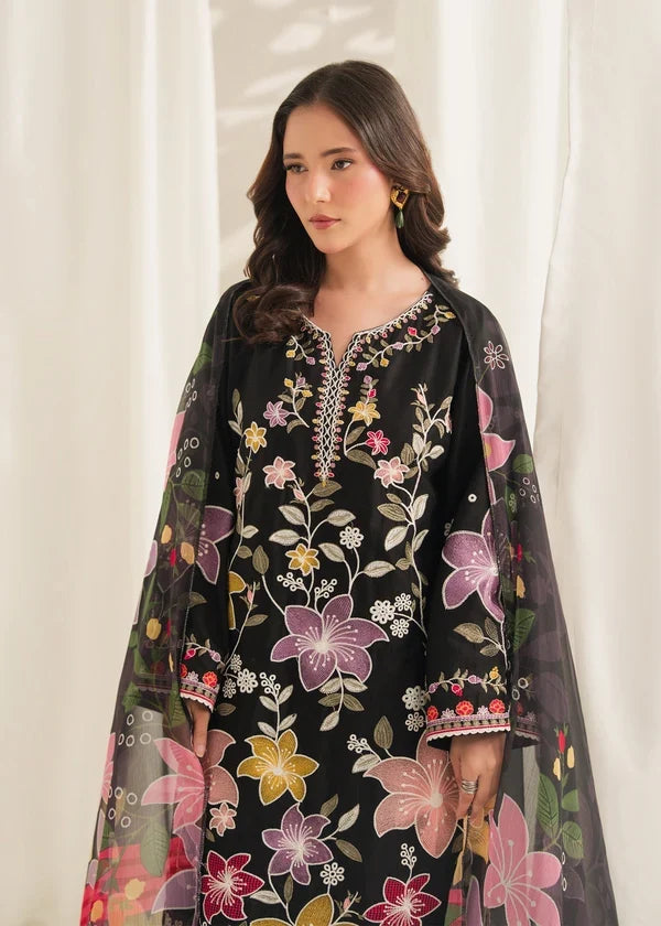 Unstitched 3 Piece Fully Embroridered Dhanak Dress With Printed Blended Shawl