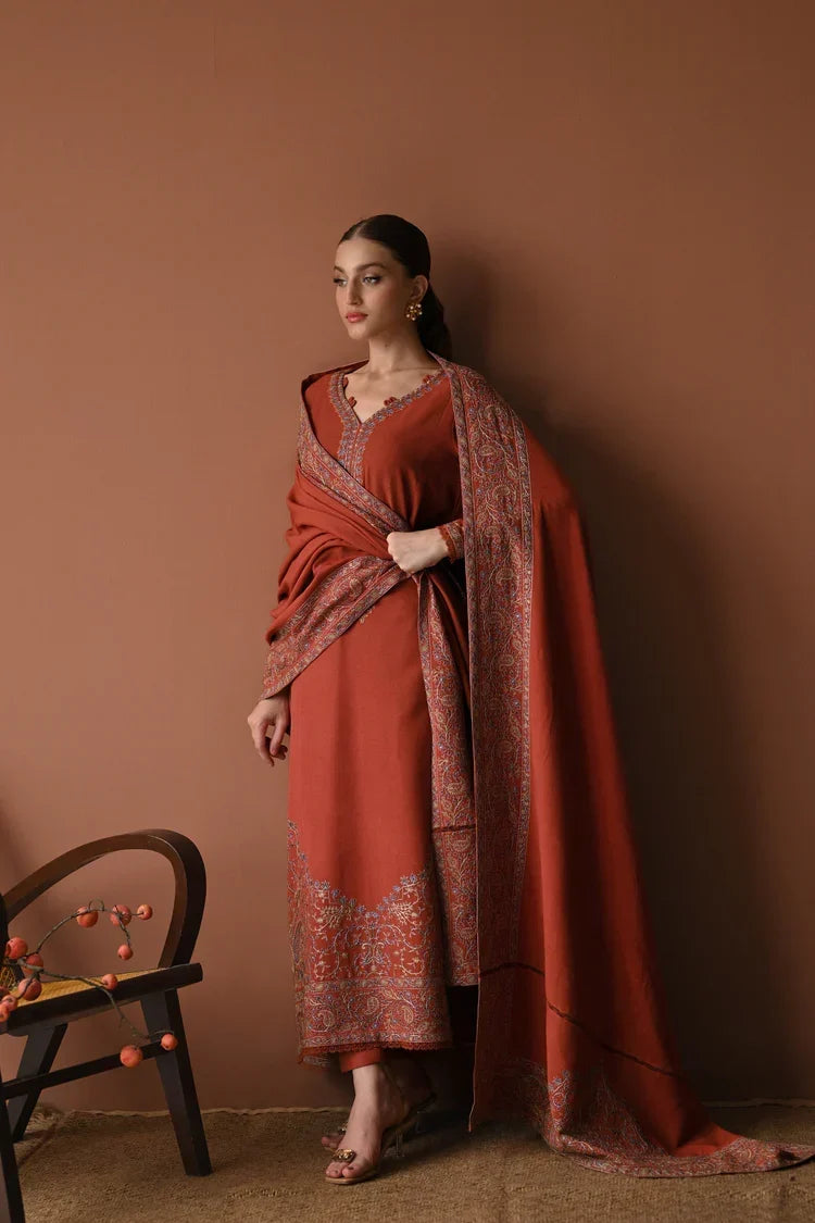 BT-2880 3 Piece Unstitched Embroiered Dhanak Fabric With Dhanak Embroidered Shawl