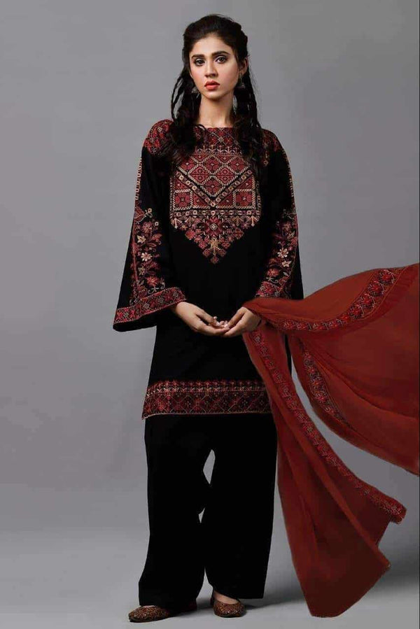 3 Piece Unstitched Heavy Embroidered Lawn Suit ( Full Embroidered Chiffon Dupatta ) - Motif