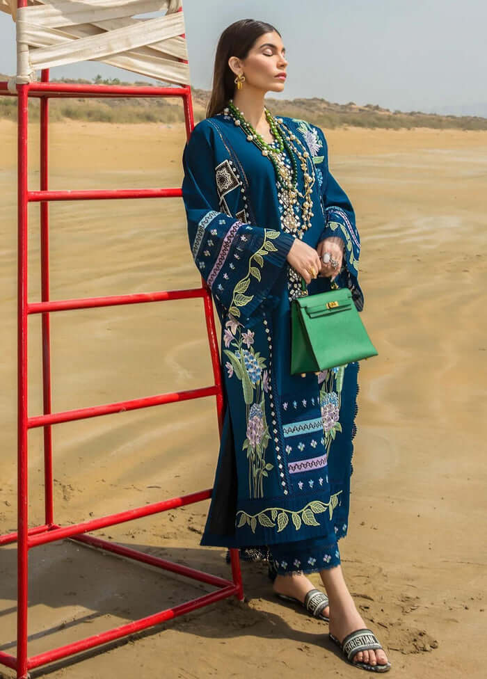 3 Piece Unstitched Heavy Embroidered Lawn Suit ( Four Sided Embroidered Organza Dupatta ) - Motif