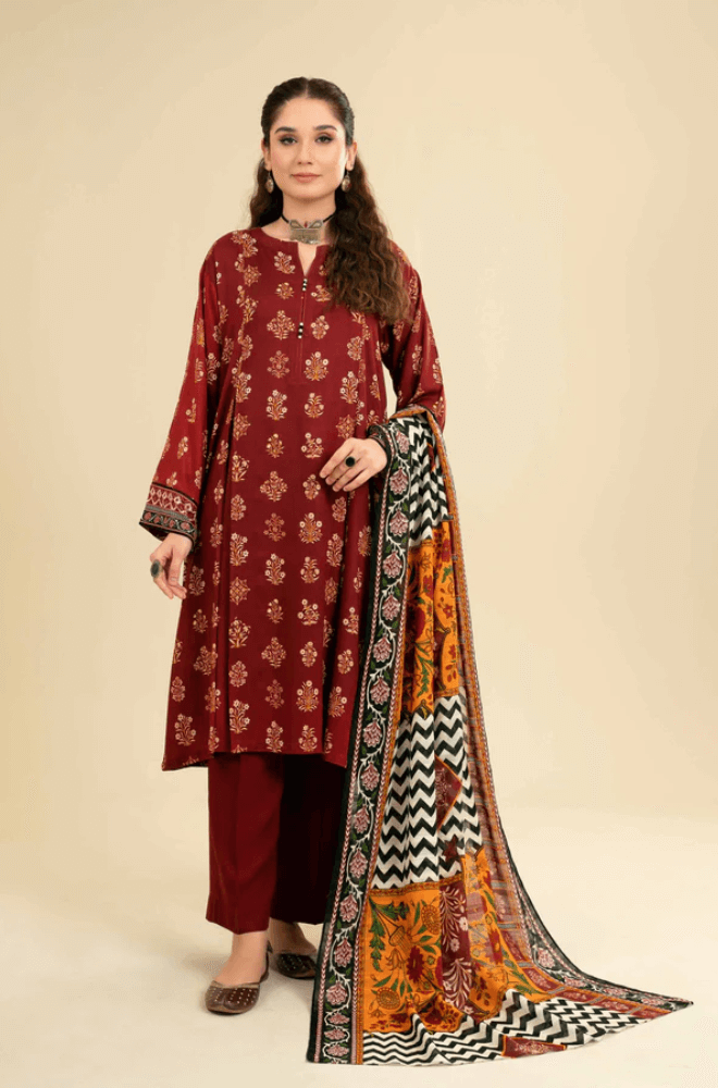 3 Piece Unstitched Heavy Embroidered Lawn Suit ( Printed Fine Silk Dupatta ) - Motif