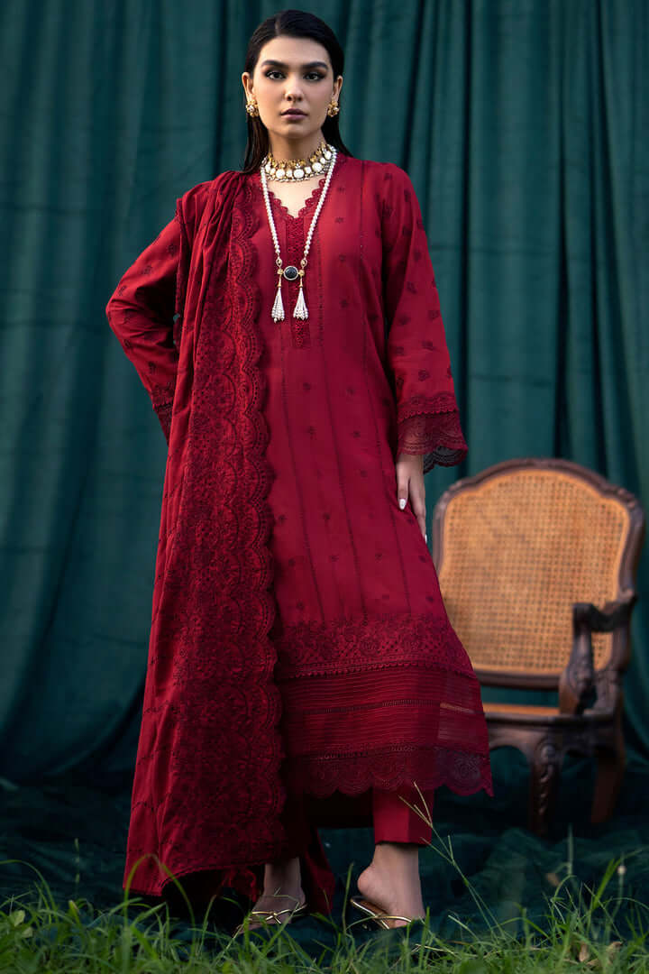 3 Piece Unstitched Heavy Embroidered Chickan Kari Lawn Suit ( Fully Embroidered Chickan Kari Lawn Dupatta ) - Motif