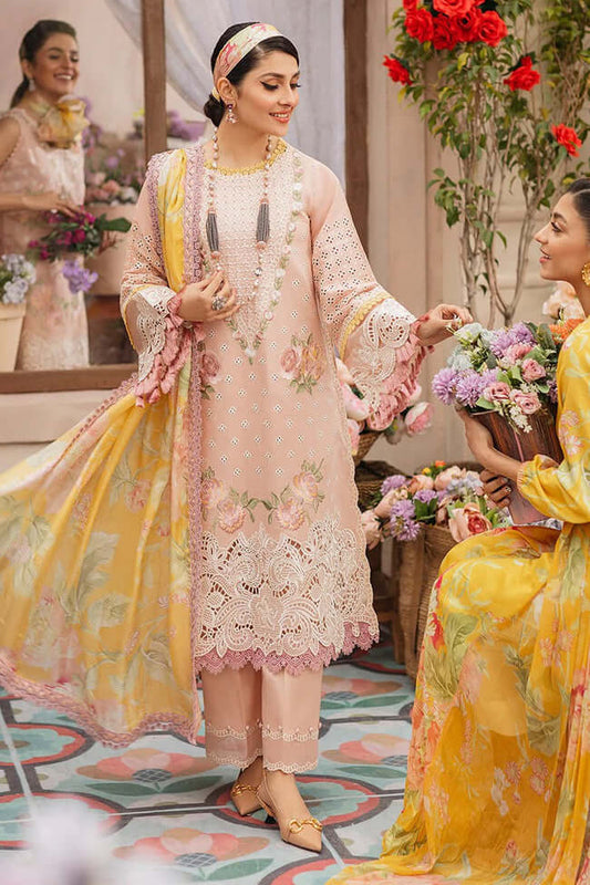 3 Piece Unstitched Heavy Embroidered Chickan Kari Lawn Suit ( Printed Silk Dupatta ) - Motif