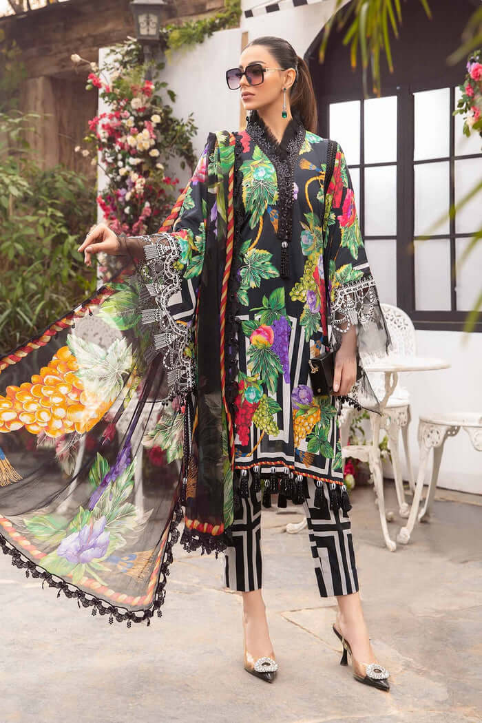 3 Piece Unstitched Digital Printed Lawn Suit ( Fine Printed Silk Dupatta ) - Motif