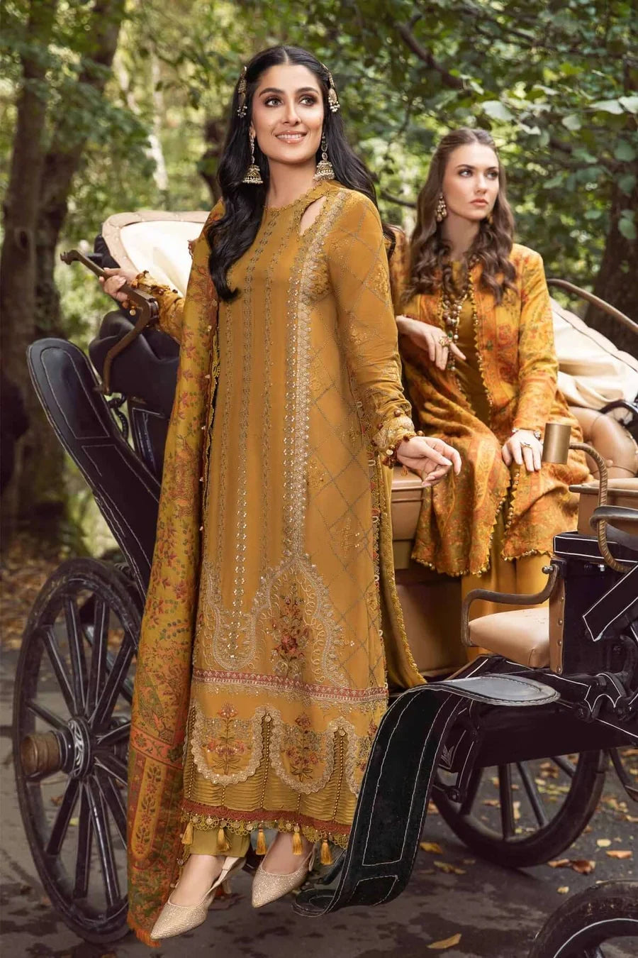 3 Piece Unstitched Fully Embroidered Dhanak Dress With Printed Blended Shawl