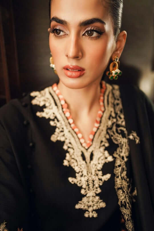 3 Piece Unstitched Heavy Embroidered Dhanak Wool Suit ( Four Sided Embroidered Dhanak Shawl ) - Motif