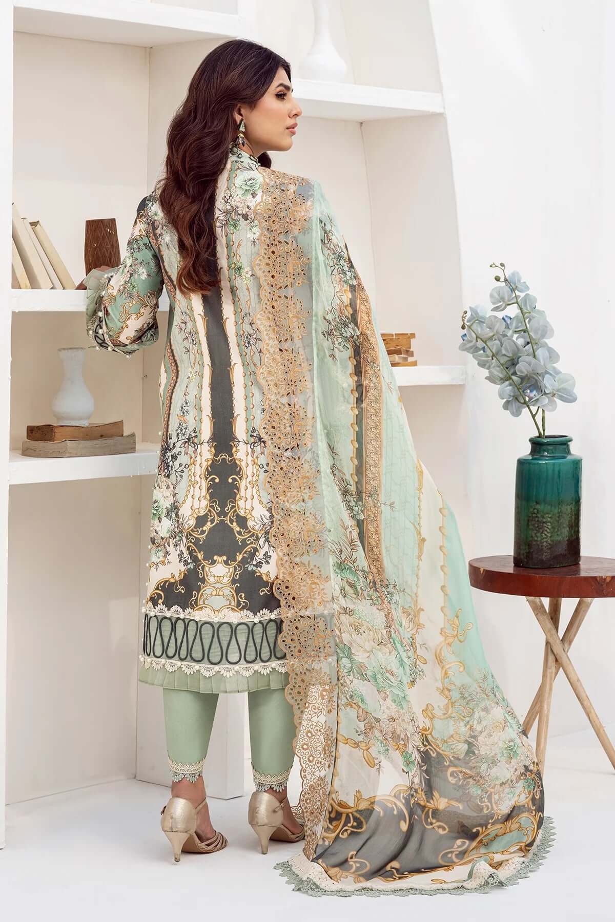 3 Piece Unstitched Digital Printed Lawn Suit ( Fine Printed Chiffon Dupatta ) - Motif