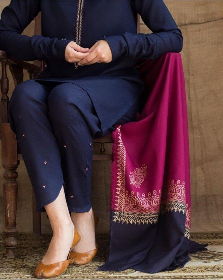 3 Piece Unstitched Heavy Embroidered Dhanak Suit ( Printed Woolen Dupatta ) - Motif