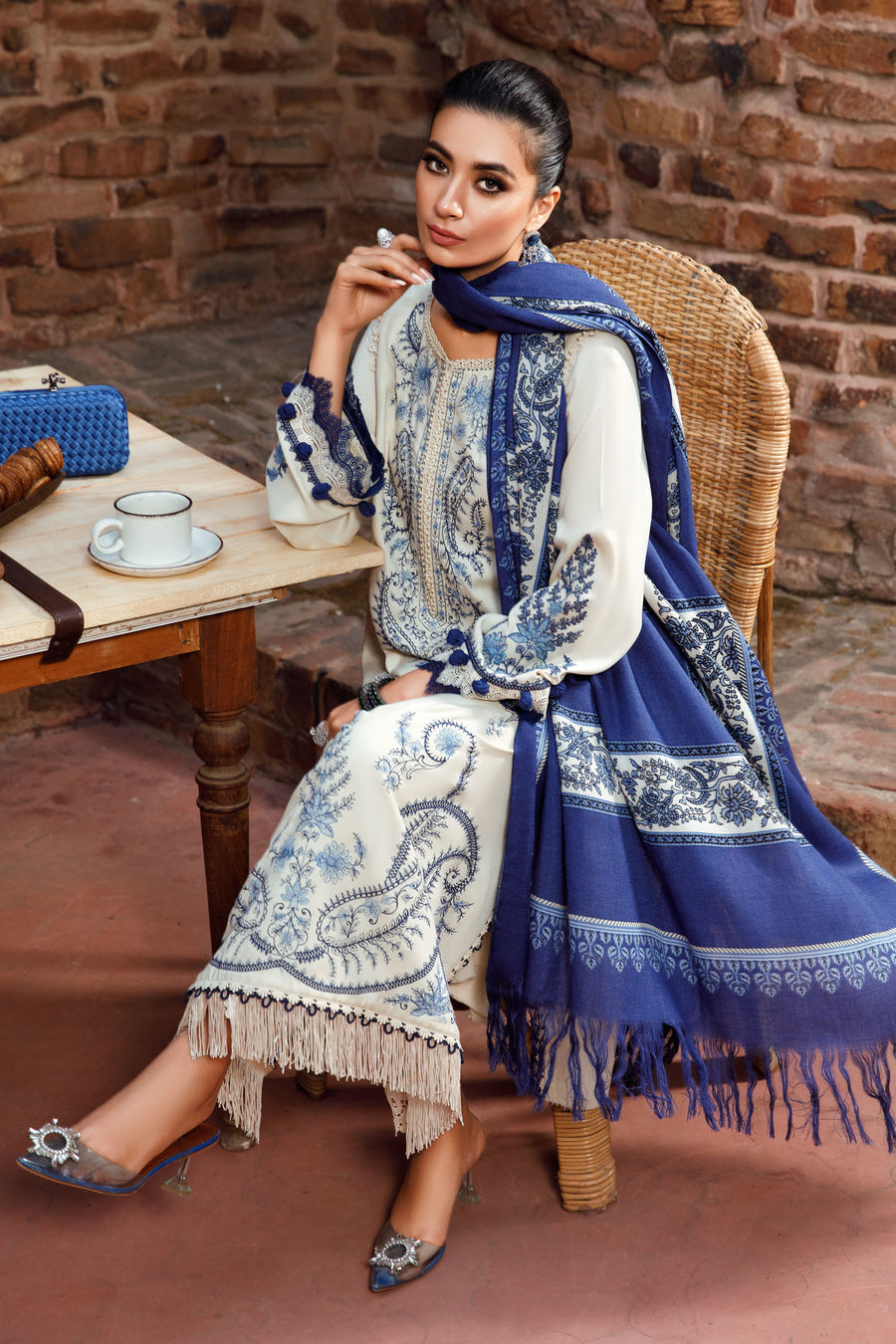 3 Piece Unstitched Heavy Embroidered Dhanak Suit with Wool Shawl - Motif