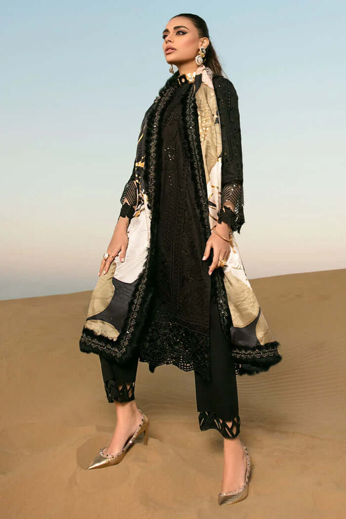 3 Piece Unstitched Heavy Embroidered Chickan Kari Marina Suit ( Printed Silk Dupatta ) - Motif