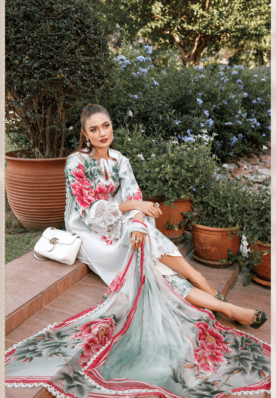 3 Piece Unstitched Embroidered Lawn Suit ( Digital Printed Bamber Chiffon Dupatta ) - Motif