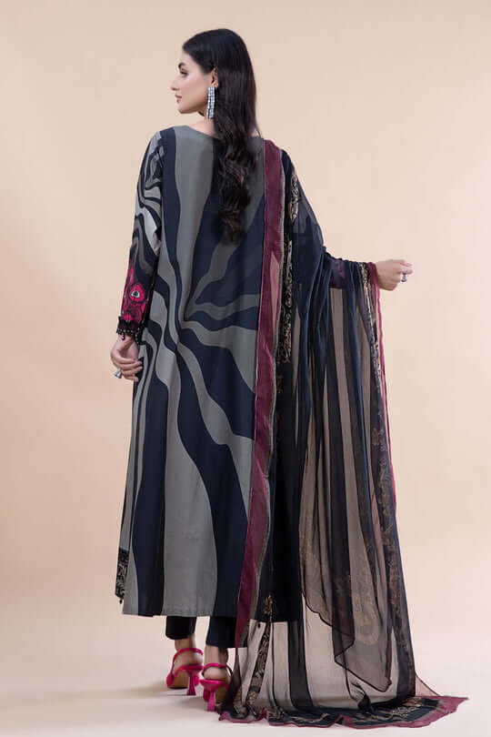 3 Piece Unstitched Heavy Embroidered Lawn Suit ( Printed Chiffon Dupatta ) - Motif