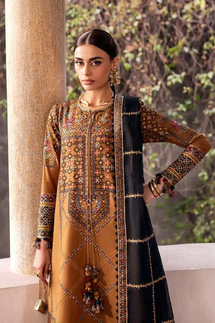 Unstitched 3 Piece Fully Embroidered Dhanak Dress With Embroidered Dhanak Shawl