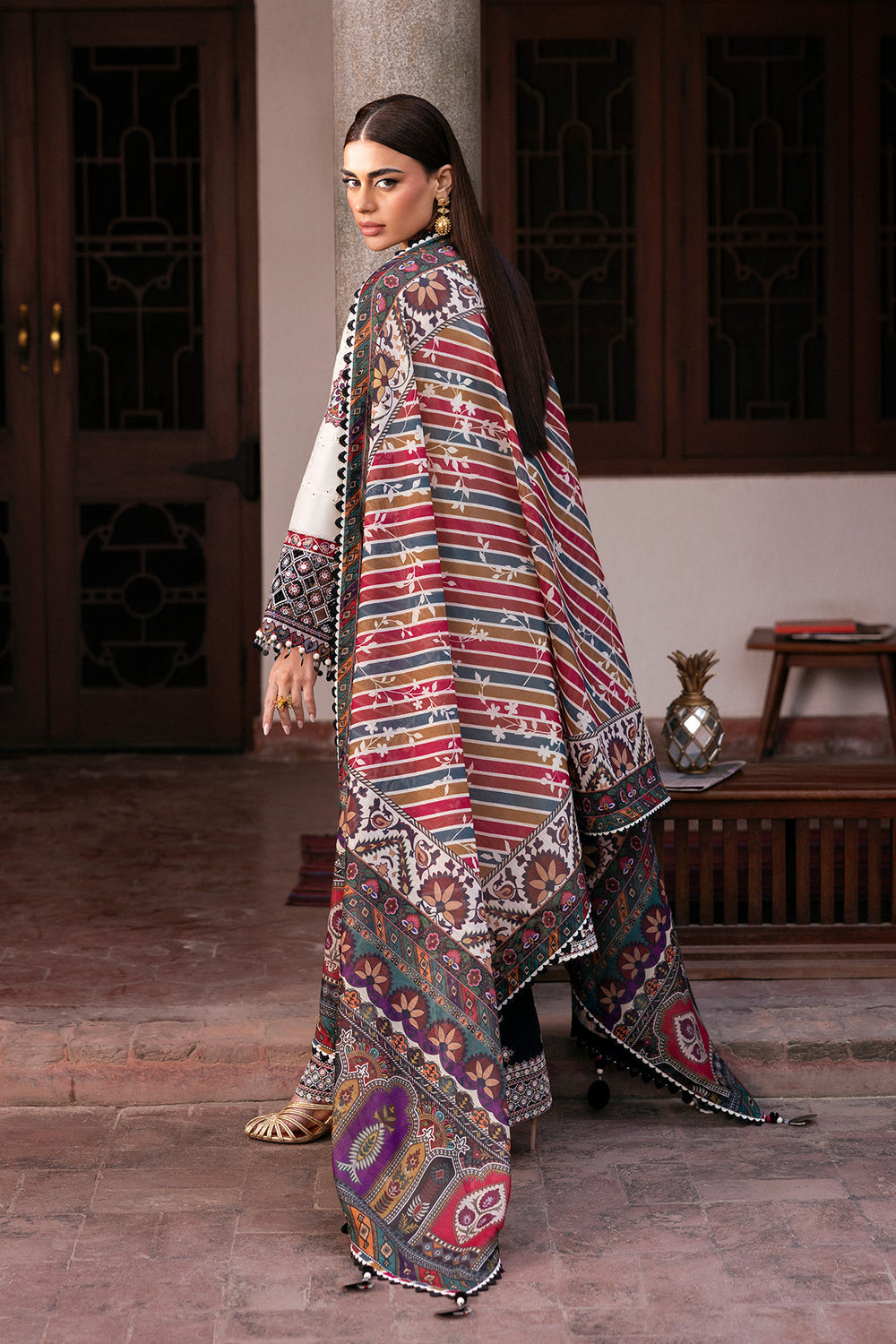 JZ 2800 - 3 Piece Unstitched Embroidered Dhanak Fabric with Printed Dupatta