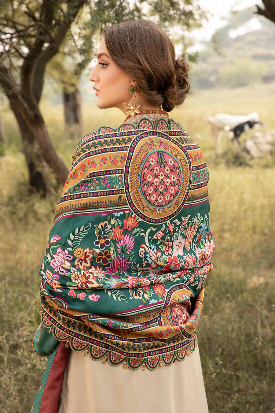 Unstitched 3 Piece Fully Embroidered Lawn Suit With Printed Monar Dupatta