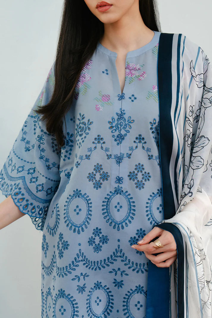 Unstitched 3 Piece Fully Embroidered Lawn Suit With Printed Polly Lawn Dupatta