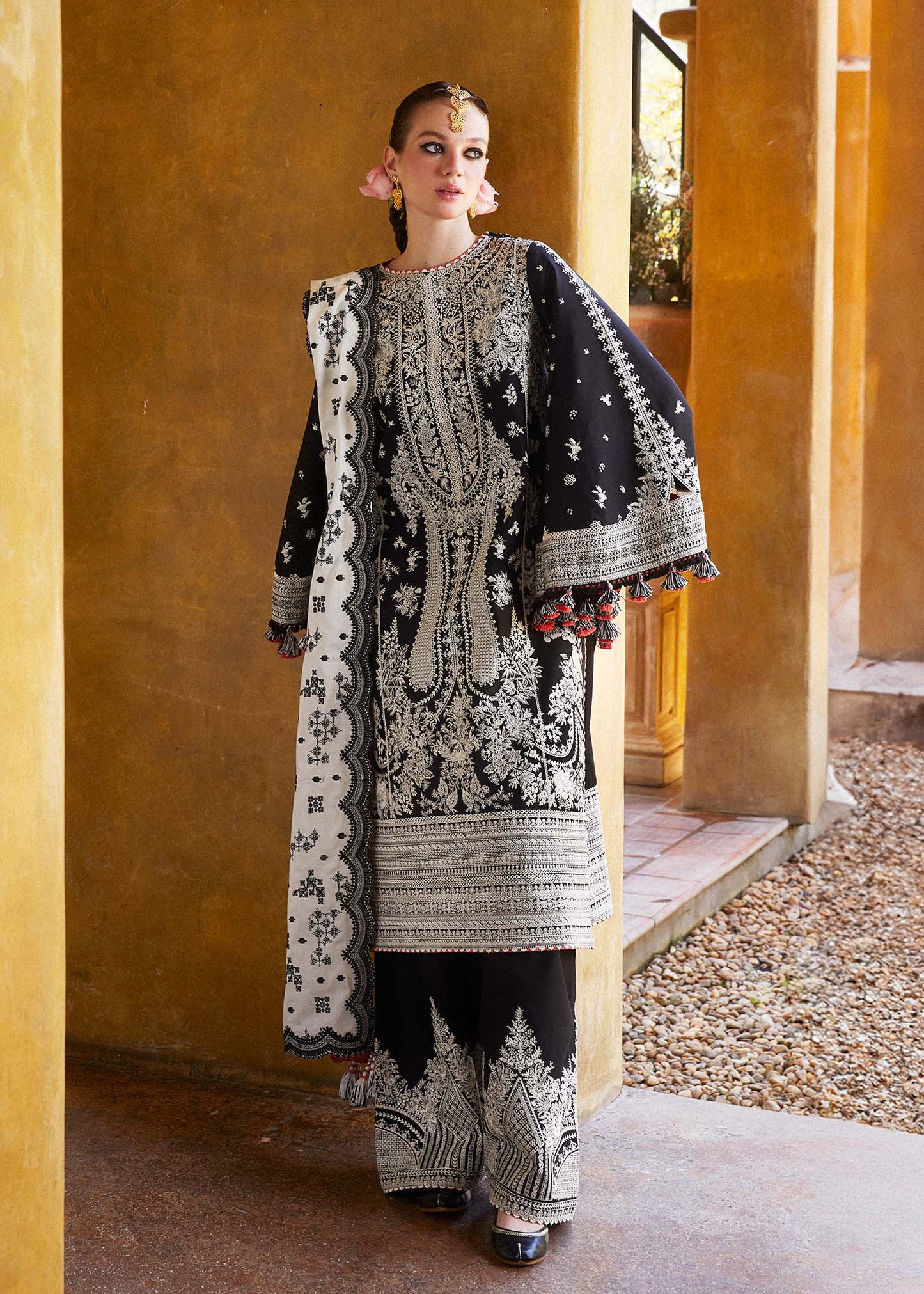 Unstitched 3 Piece Fully Embroidered Lawn Suit With Embroidered Shiffon Dupatta