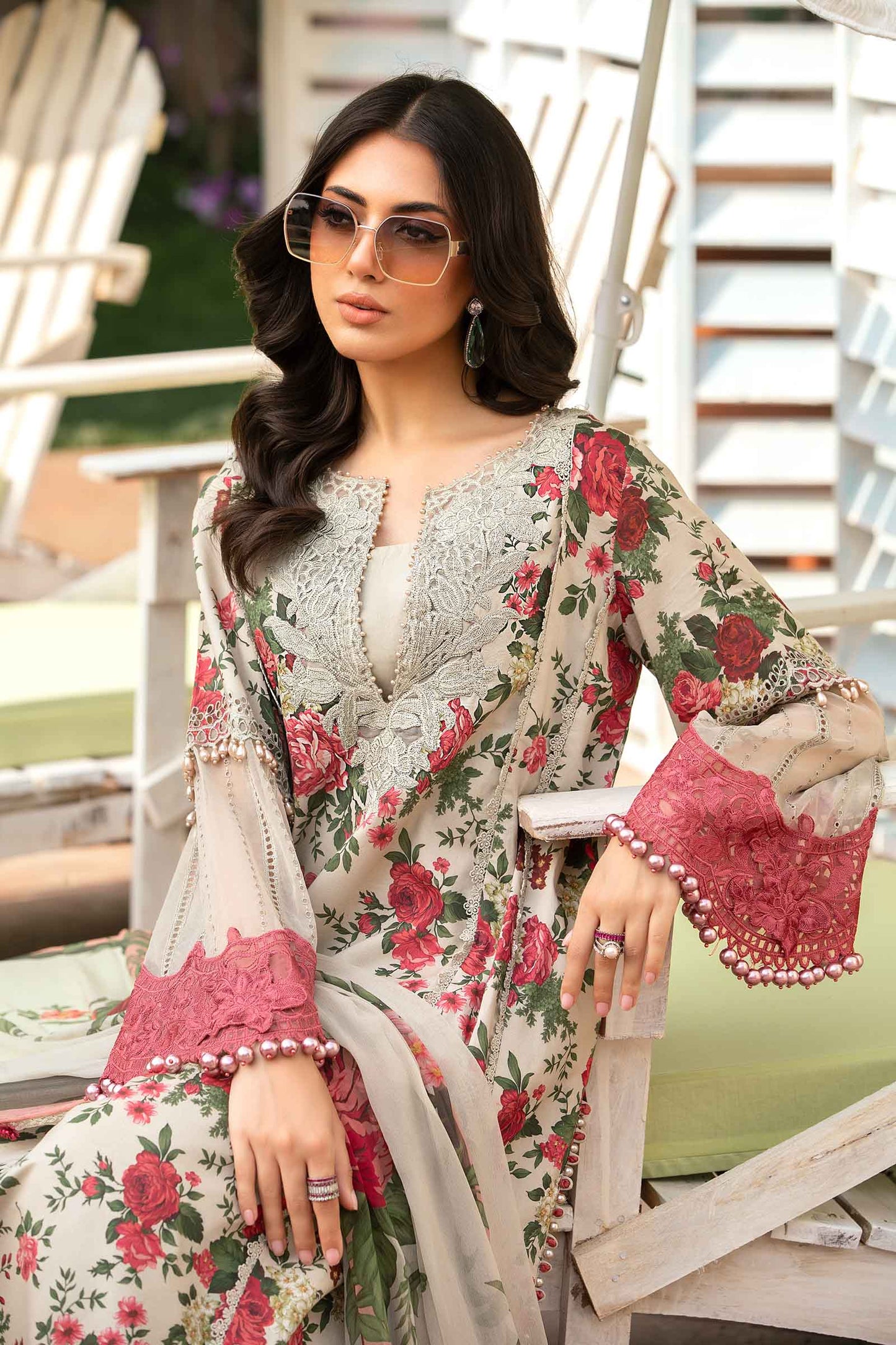 Unstitched 3 Piece Digital Printed Lawn Suit with Lace(Lawn Dupatta)