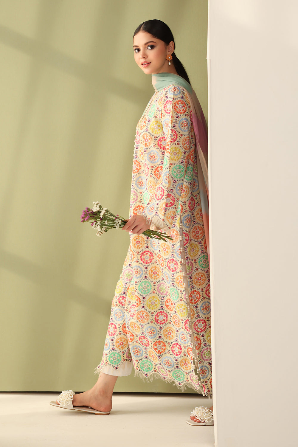 Unstitched 3 Piece Digital Printed Lawn Suit with Printed Monar Dupatta