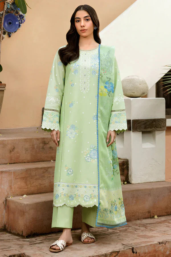 Unstitched 3 Piece Fully Embroidered Lawn Suit With Printed Polly Lawn Dupatta