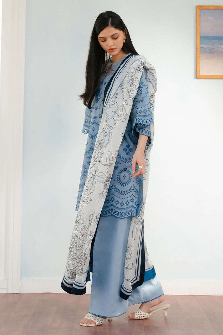 Unstitched 3 Piece Fully Embroidered Lawn Suit With Printed Polly Lawn Dupatta
