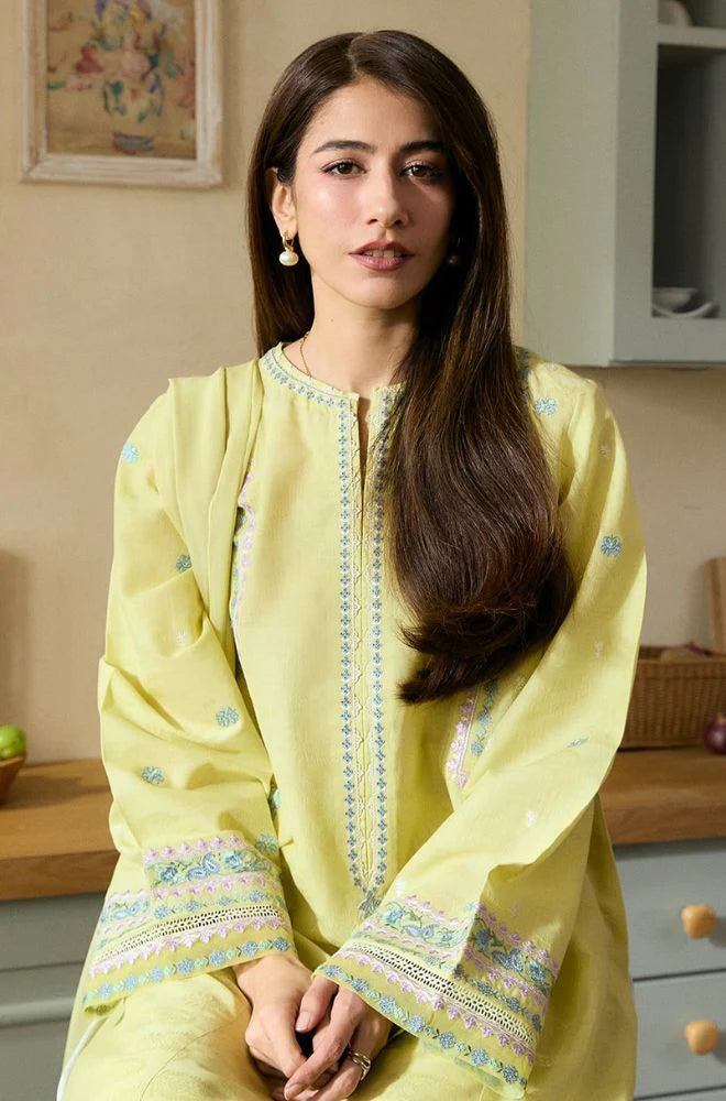 Unstitched 3 Piece Fully Embroidered Lawn Suit With Embroidered Cotton Net Dupatta