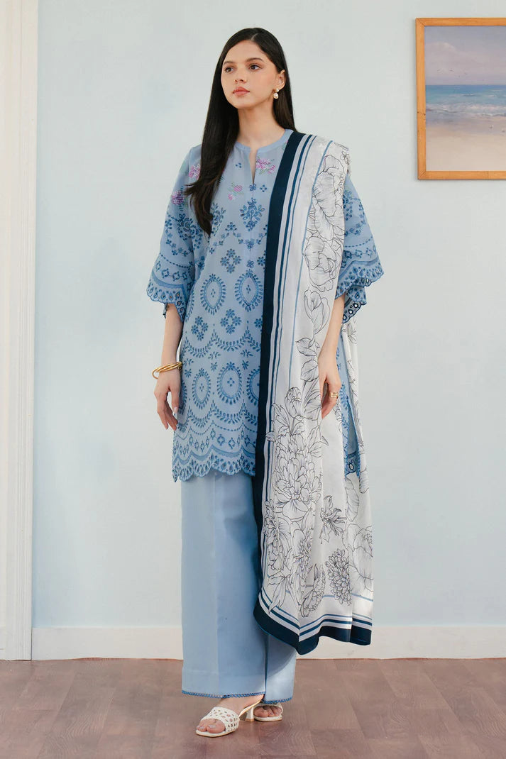 Unstitched 3 Piece Fully Embroidered Lawn Suit With Printed Polly Lawn Dupatta