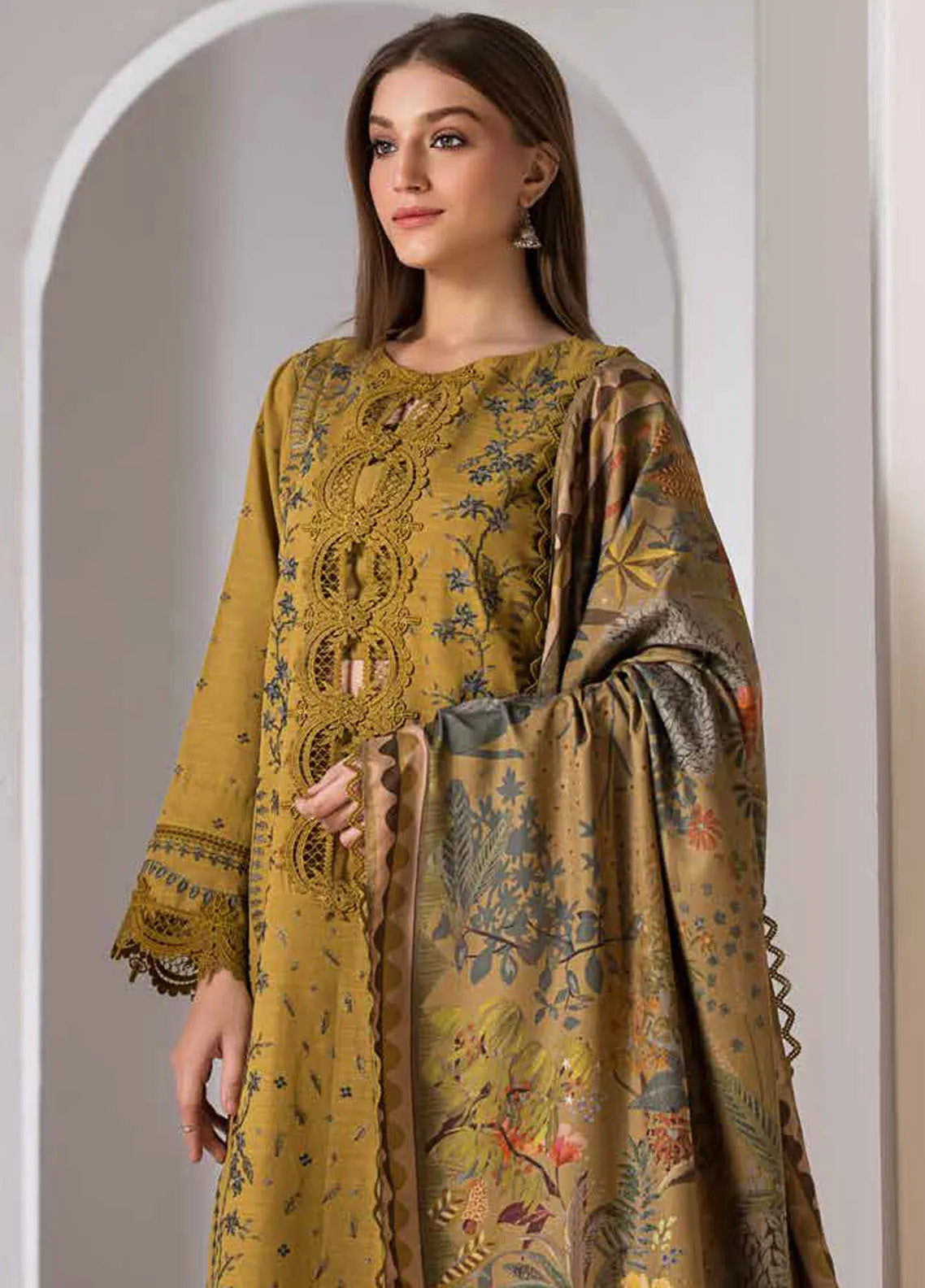 Unstitched 3 Piece Fully Embroidered Lawn Suit With Printed Lawn Dupatta