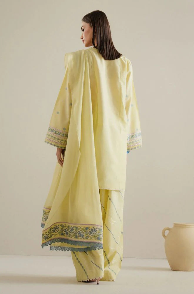 Unstitched 3 Piece Fully Embroidered Lawn Suit With Embroidered Cotton Net Dupatta