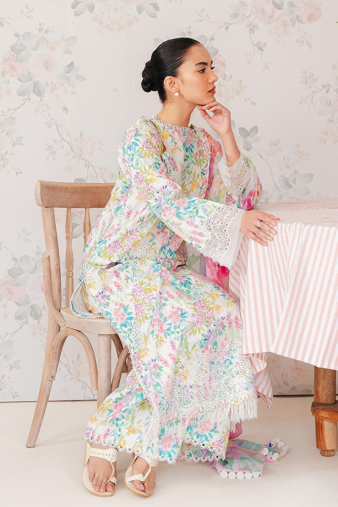 Unstitched 3 Piece Embroidered Lawn Suit With Printed Monar Dupatta