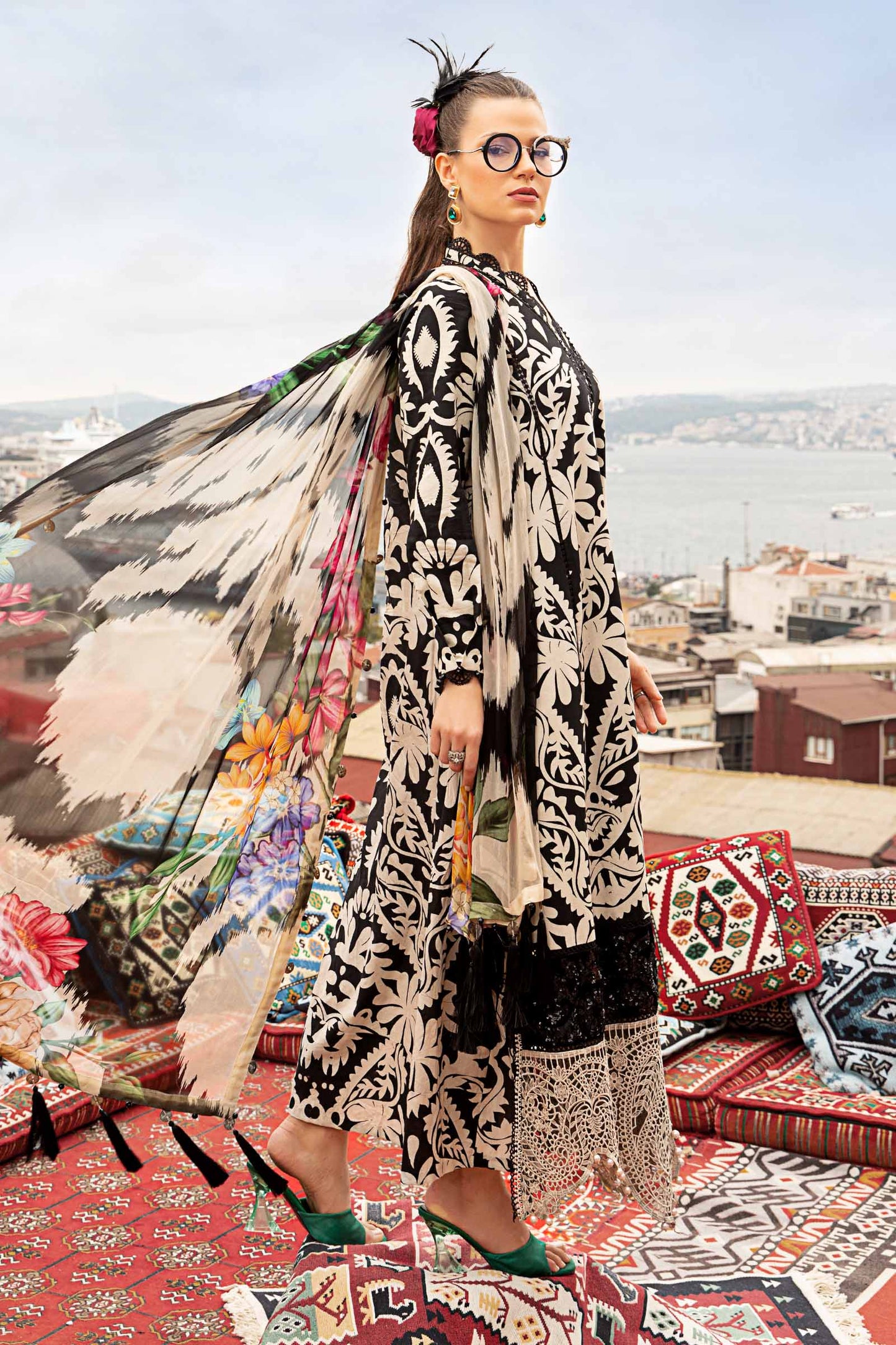 Unstitched 3 Piece Digital Printed Lawn Suit with Printed Lawn Dupatta