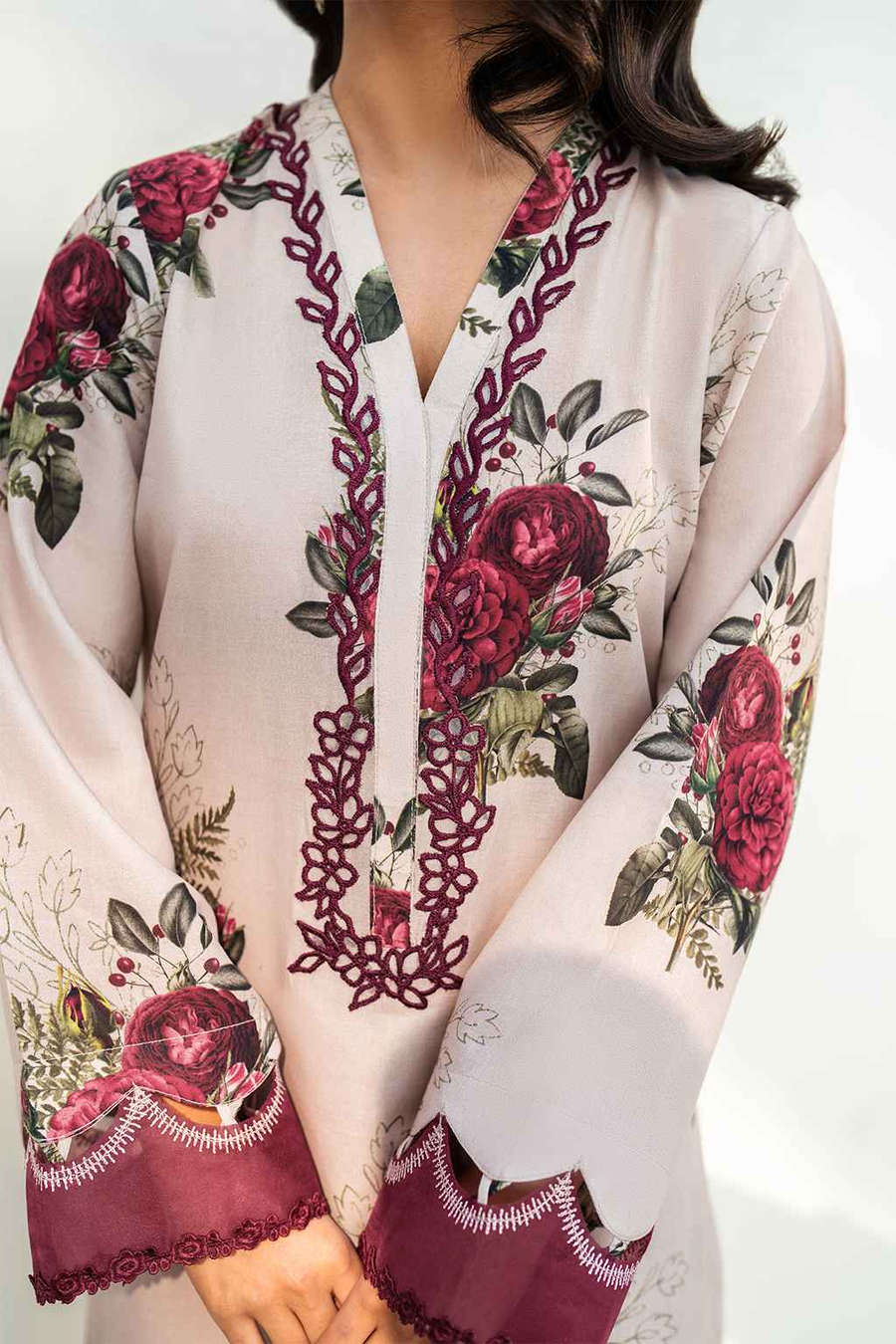 Unstitched 3 Piece Digital Printed Lawn Suit with Embroidered Patches