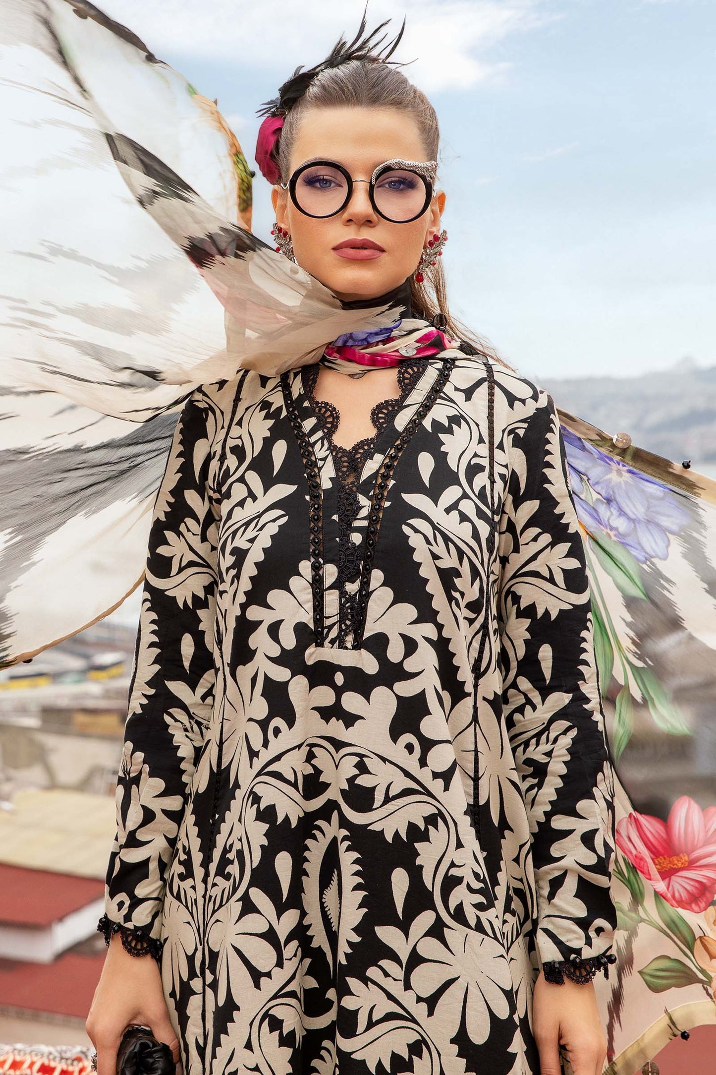Unstitched 3 Piece Digital Printed Lawn Suit with Printed Lawn Dupatta