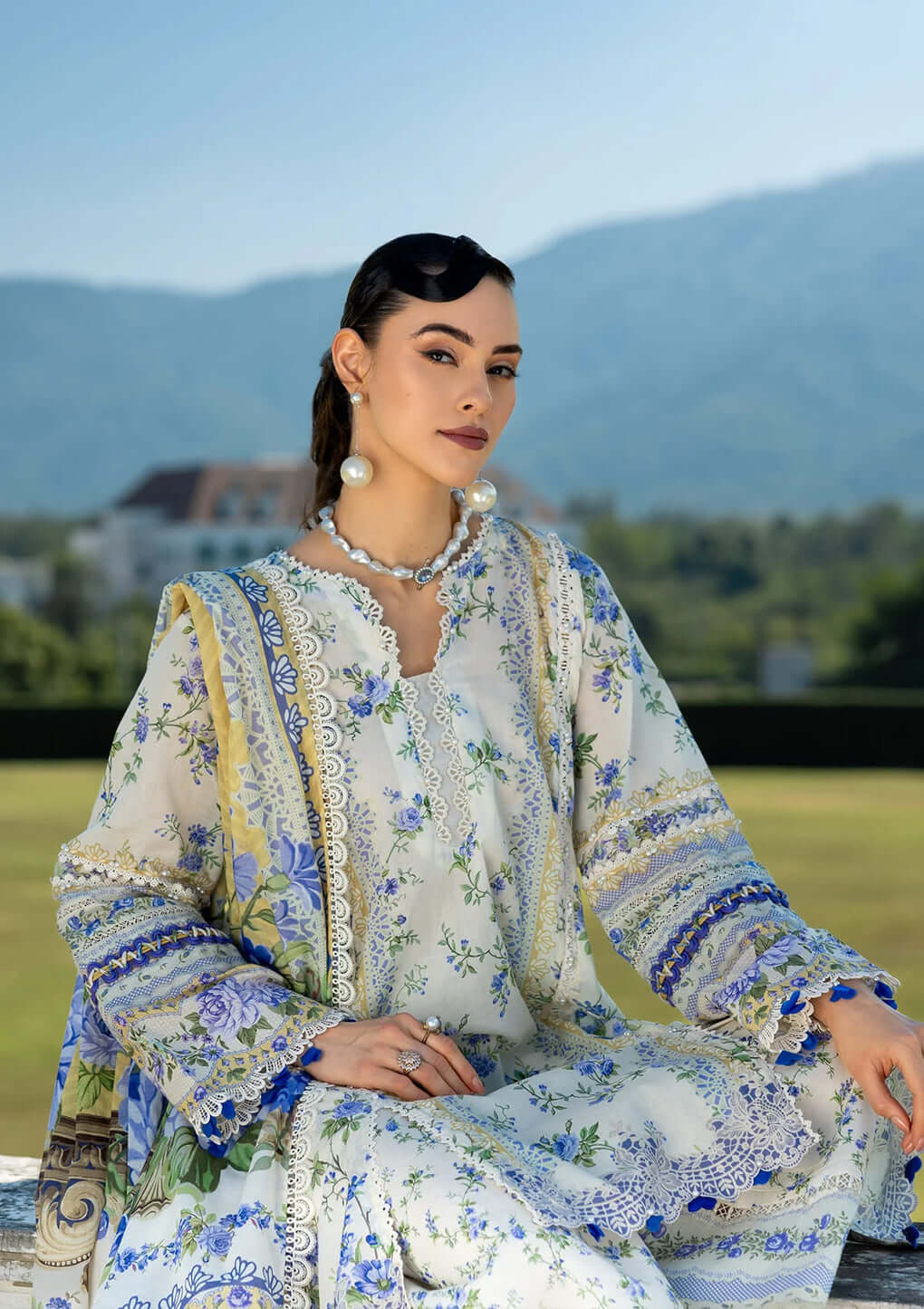 Unstitched 3 Piece Digital Printed Lawn Suit with Digital Printed Lawn Dupatta
