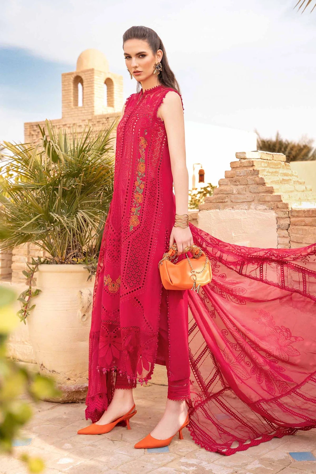 Unstitched 3 Piece chicken kari Lawn Suit with Embroidered Organza Dupatta