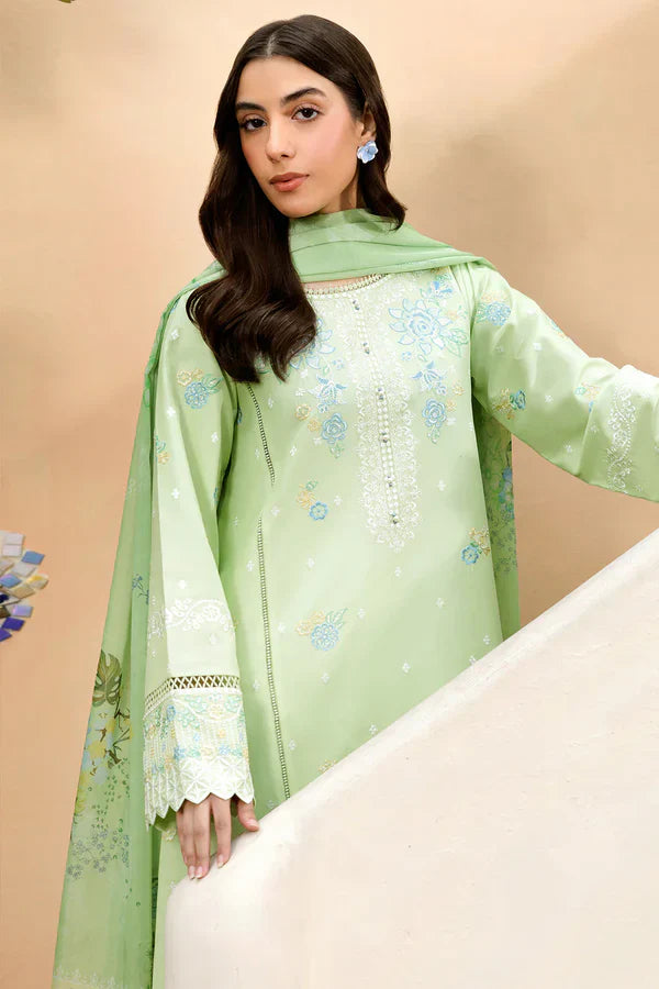 Unstitched 3 Piece Fully Embroidered Lawn Suit With Printed Polly Lawn Dupatta