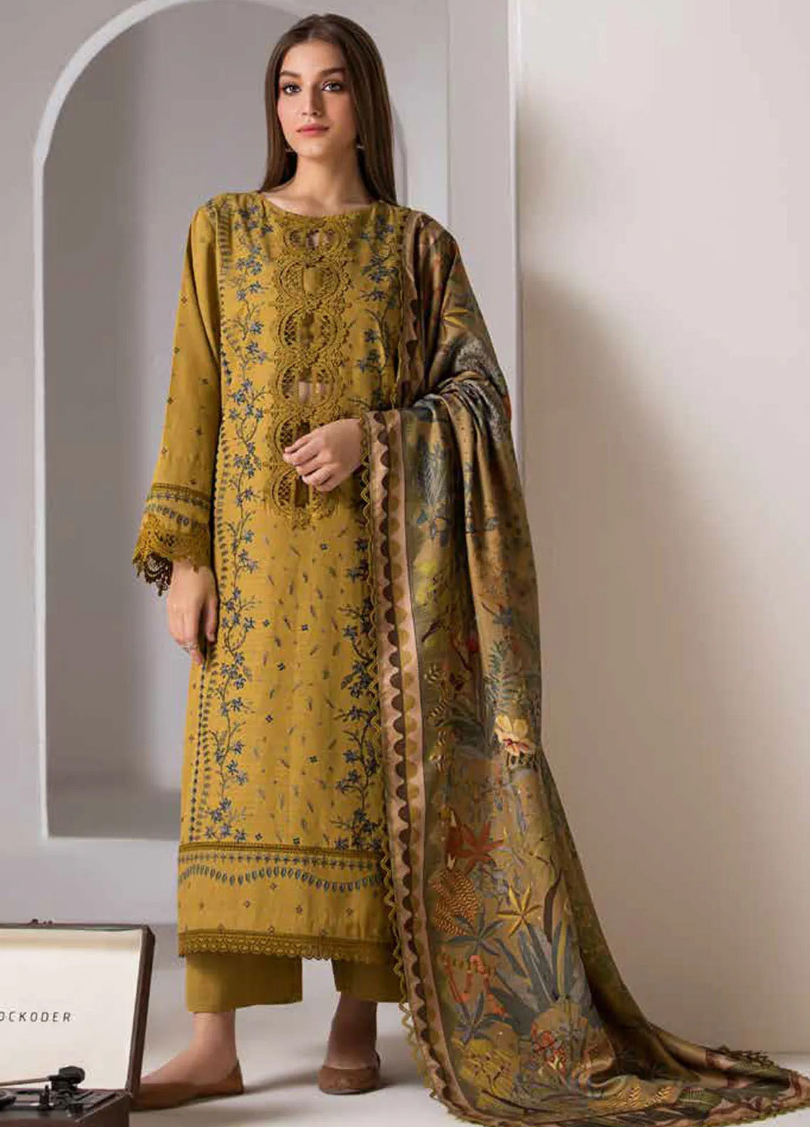 Unstitched 3 Piece Fully Embroidered Lawn Suit With Printed Lawn Dupatta