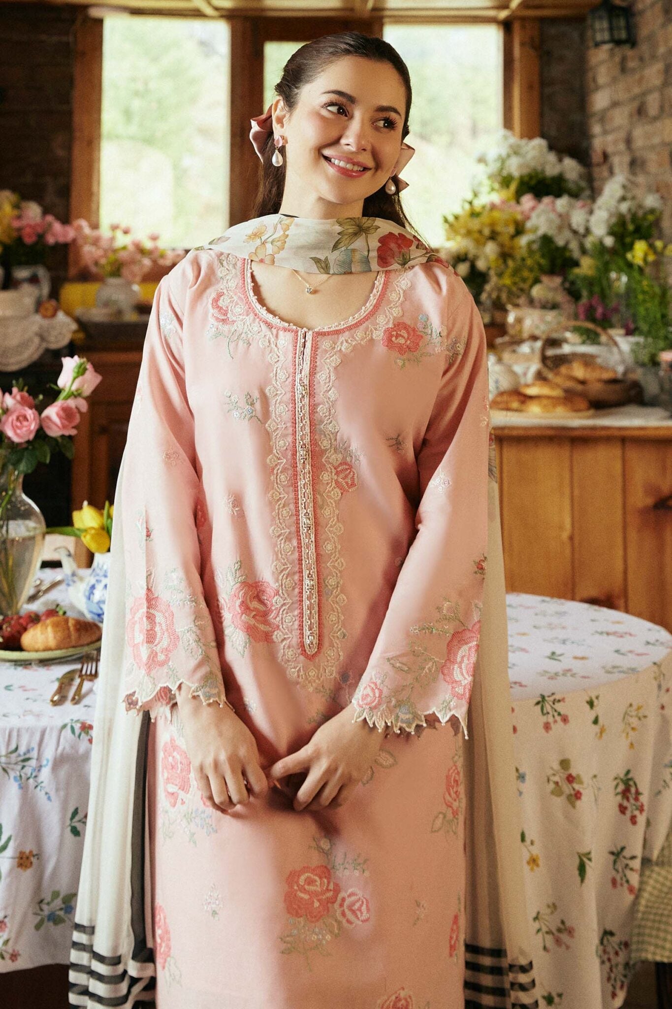 Unstitched 3 Piece Embroidered Lawn Suit With Printed Silk Dupatta