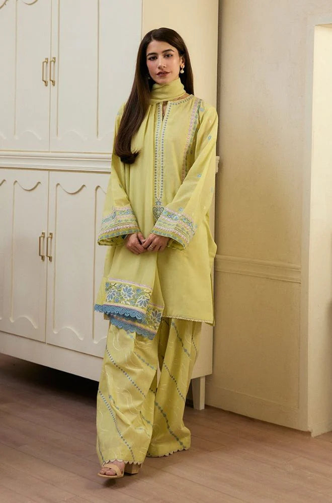 Unstitched 3 Piece Fully Embroidered Lawn Suit With Embroidered Cotton Net Dupatta