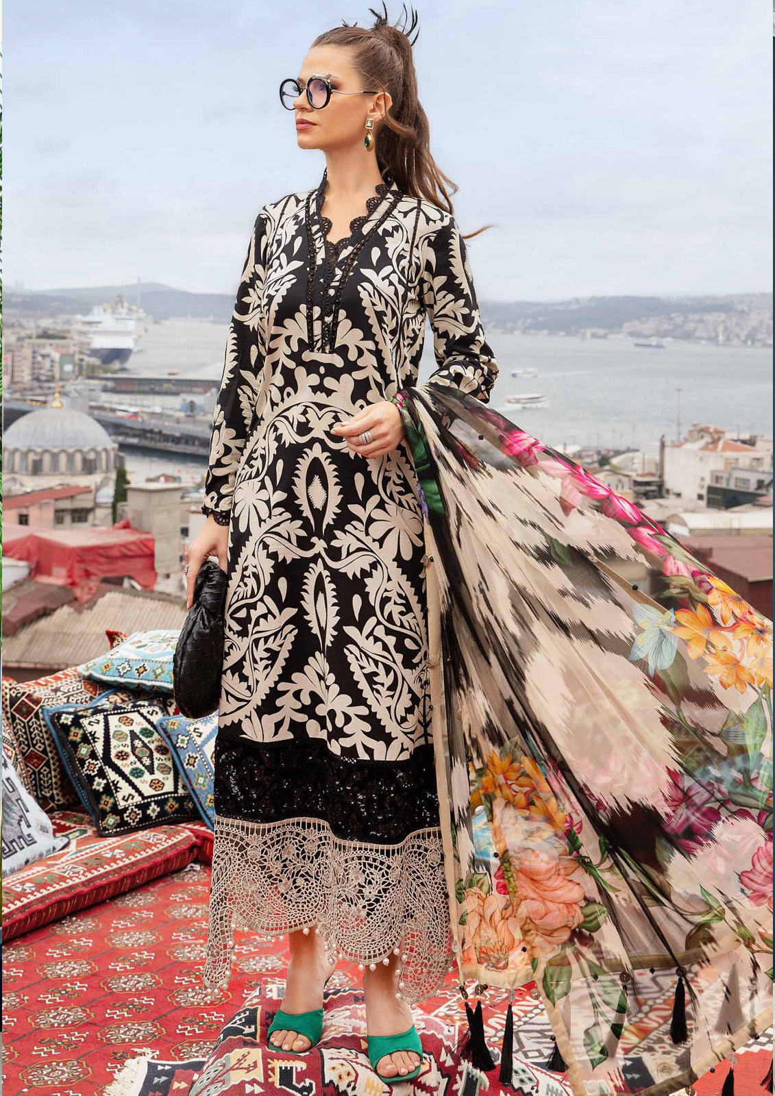 Unstitched 3 Piece Digital Printed Lawn Suit with Printed Lawn Dupatta
