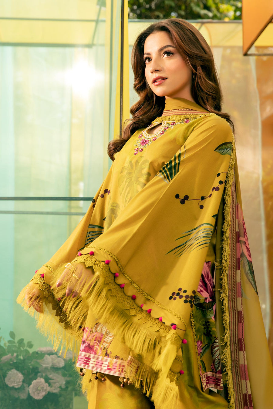 Unstitched 3 Piece Digital Printed Lawn Suit with Printed Polly Lawn Dupatta