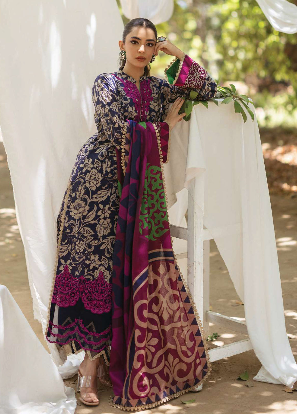 Unstitched 3 Piece Digital Printed Lawn Suit with Printed Lawn Dupatta