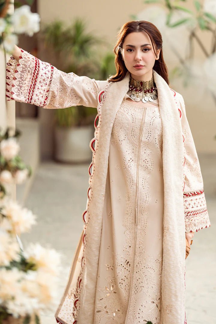 Unstitched 3 Piece Fully Embroidered Chickan Kari Lawn Suit With Embroidered Cotton Net Dupatta