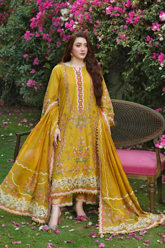 Unstitched 3 Picec Fully Embroidered Dhanak Dress With Embroidered Dhanak Shawl