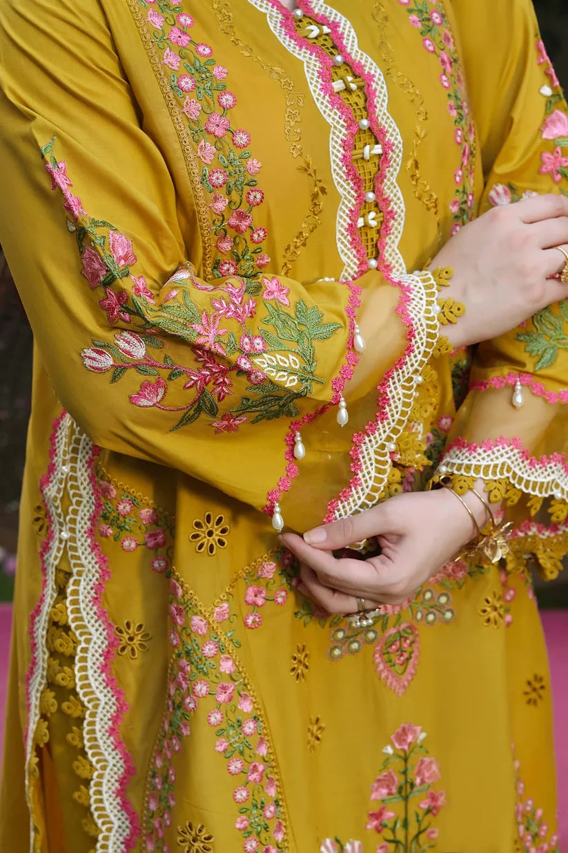 Unstitched 3 Picec Fully Embroidered Dhanak Dress With Embroidered Dhanak Shawl