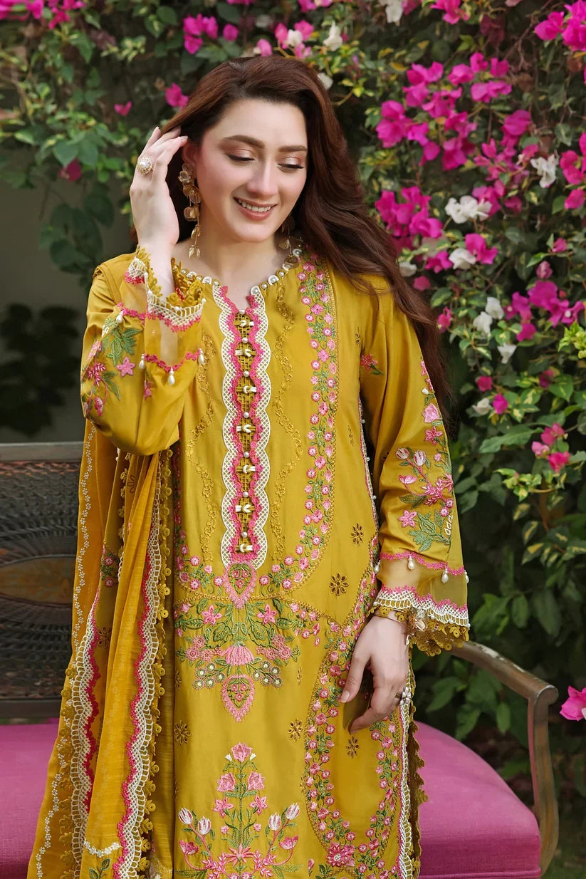 Unstitched 3 Picec Fully Embroidered Dhanak Dress With Embroidered Dhanak Shawl