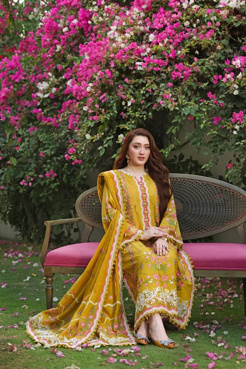 Unstitched 3 Picec Fully Embroidered Dhanak Dress With Embroidered Dhanak Shawl