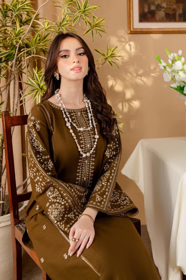 Embroidered Dhanak 2 Piece Shirt With Dyed Trouser - Motif
